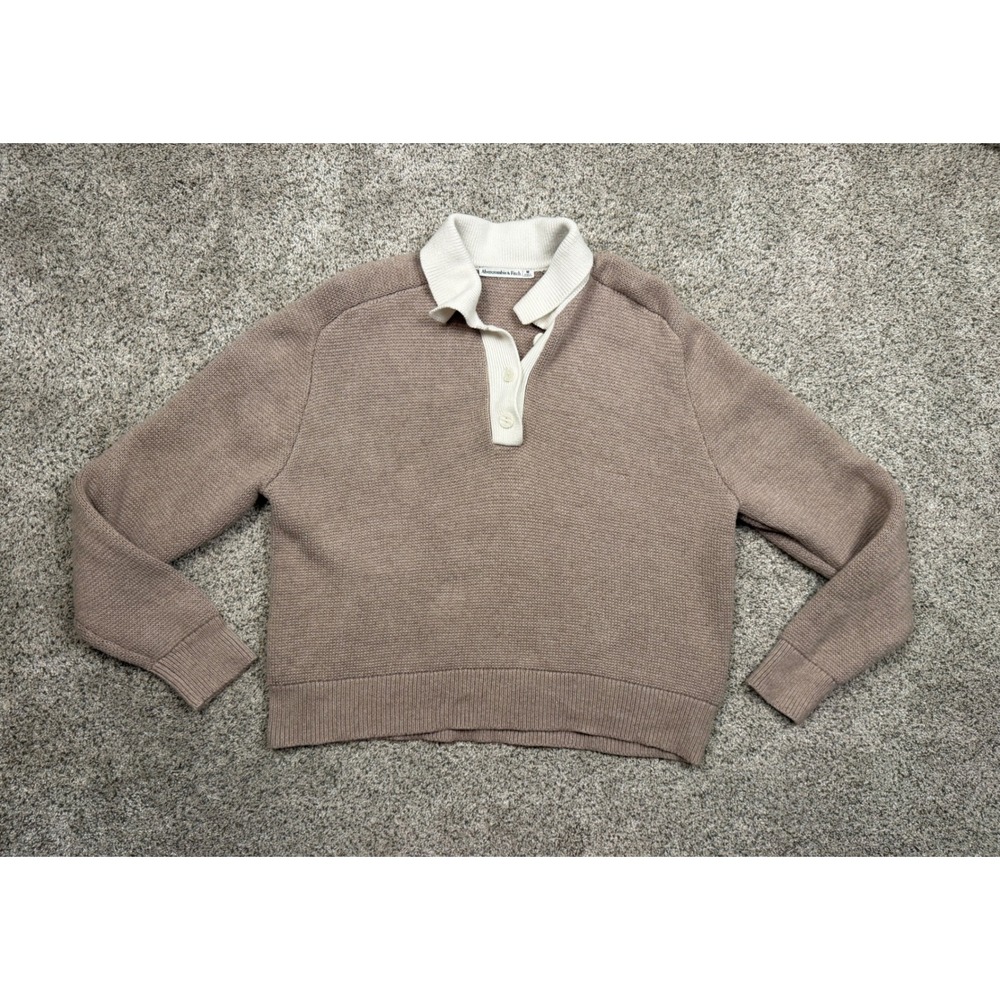 Abercrombie & Fitch Sweater Polo Knit M Pink Brown Casual Collar Long Sleeve